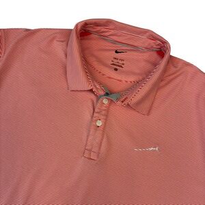 Nike Polo Shirt Mens XXL Orange White Striped Dri-FIT Short Sleeve Golf Top